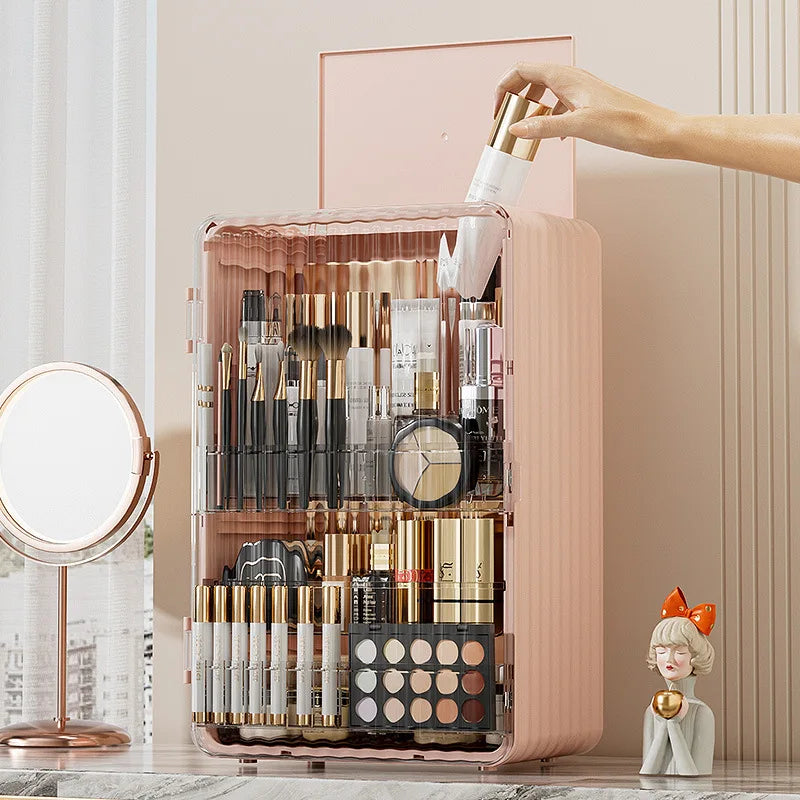 Makeup Storage Box with Magnetic Door - Dust-Proof, Spacious Compartments, view 3