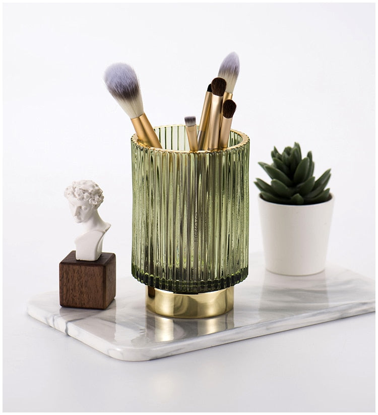 Gold Foil Glass Makeup Organizer - Borosilicate, 7 x 8cm, Dark Green, view 10
