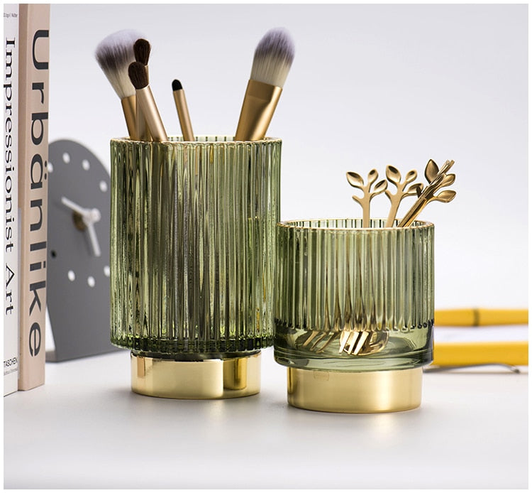 Gold Foil Glass Makeup Organizer - Borosilicate, 7 x 8cm, Dark Green, view 11