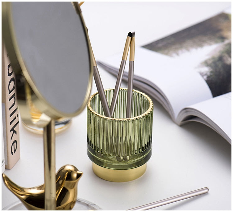 Gold Foil Glass Makeup Organizer - Borosilicate, 7 x 8cm, Dark Green, view 13