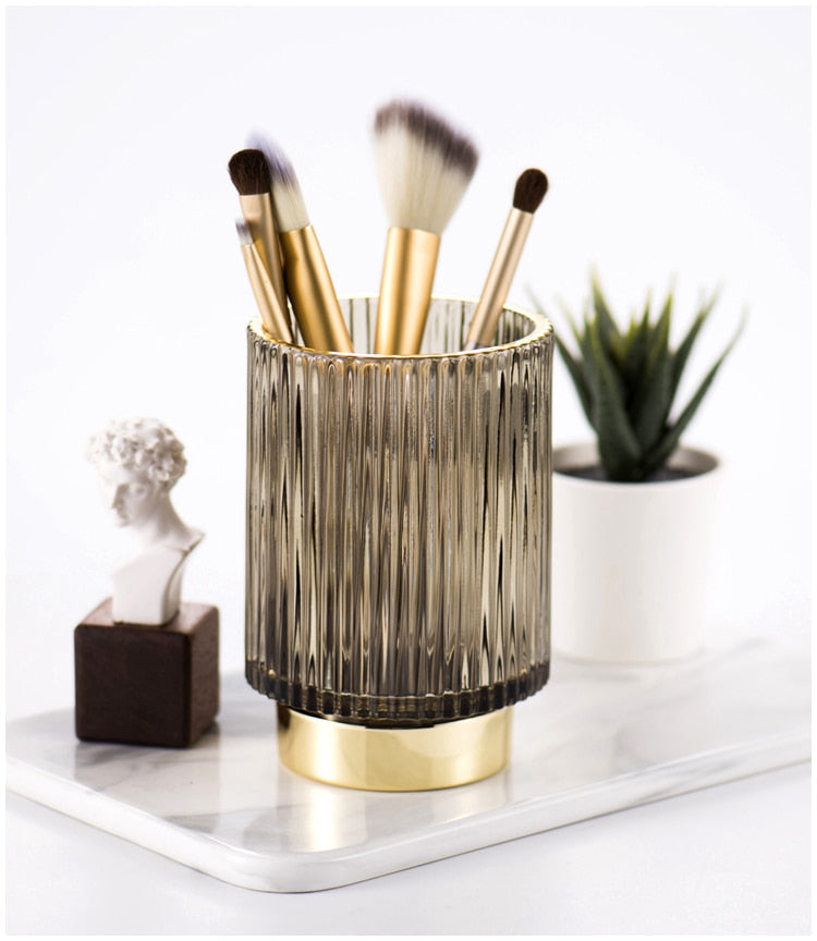 Gold Foil Glass Makeup Organizer - Borosilicate, 7 x 8cm, Dark Green, view 2