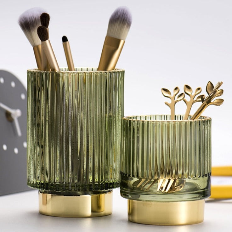 Gold Foil Glass Makeup Organizer - Borosilicate, 7 x 8cm, Dark Green, view 25