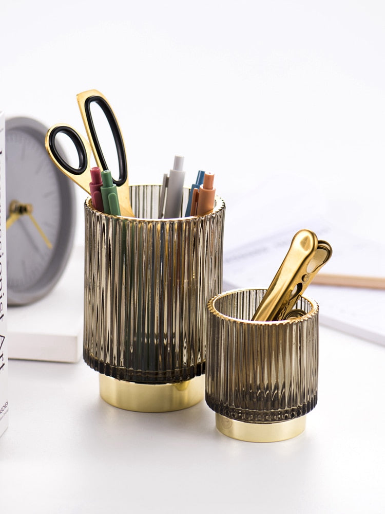 Gold Foil Glass Makeup Organizer - Borosilicate, 7 x 8cm, Dark Green, view 3