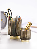 Gold Foil Glass Makeup Organizer - Borosilicate, 7 x 8cm, Dark Green, view 3
