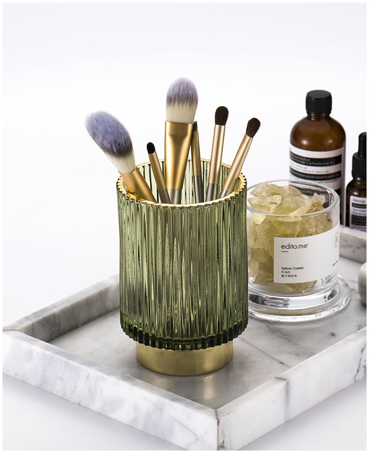 Gold Foil Glass Makeup Organizer - Borosilicate, 7 x 8cm, Dark Green, view 9