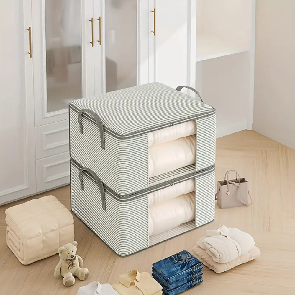 Classic Stripe Foldable Storage Bag - 22"x14"x10", Spacious Design, view 3