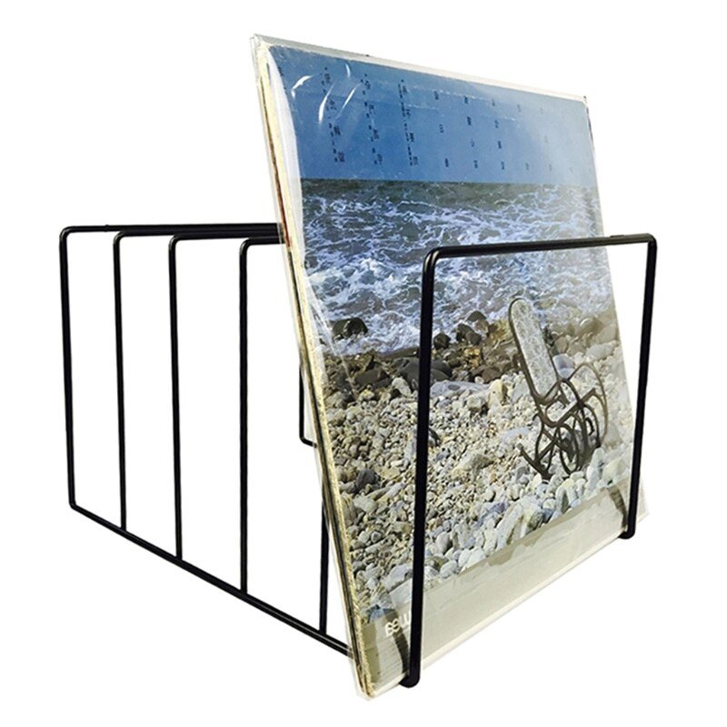 Wrought Iron Book and Vinyl Stand - Triangle Shelf, Metallic Finish, view 4