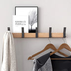 Wall Wardrobe with Movable Hooks - Rubber Wood and Aluminium, 40 x 7 cm, view 3