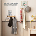 Wall Wardrobe with Movable Hooks - Rubber Wood and Aluminium, 40 x 7 cm, view 4