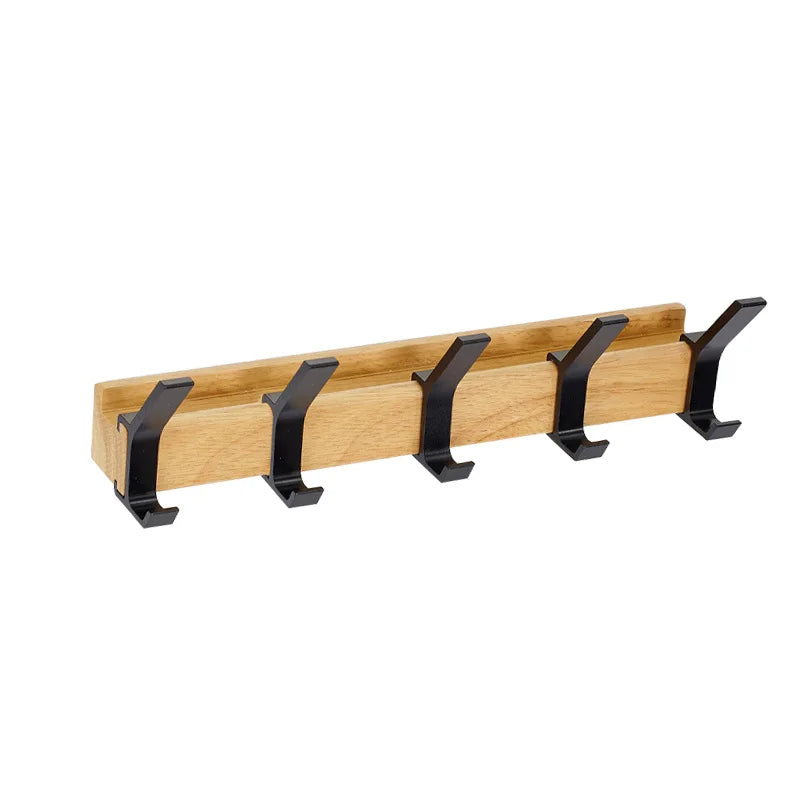Wall Wardrobe with Movable Hooks - Rubber Wood and Aluminium, 40 x 7 cm, view 7