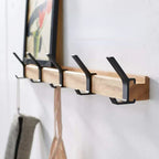 Wall Wardrobe with Movable Hooks - Rubber Wood and Aluminium, 40 x 7 cm