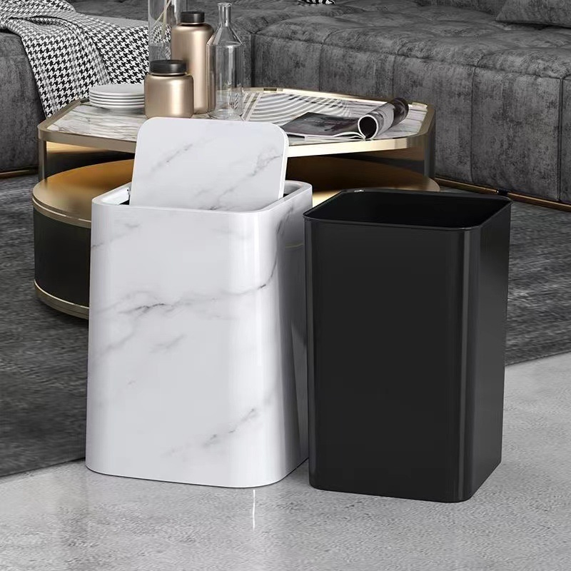 Marble Trash Can with Swivel Lid - High-Quality Plastic, Double-Layer Design, view 2
