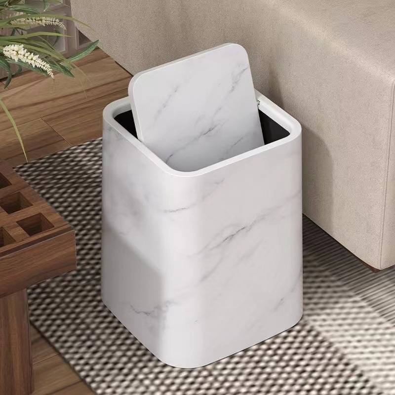 Marble Trash Can with Swivel Lid - High-Quality Plastic, Double-Layer Design, view 4