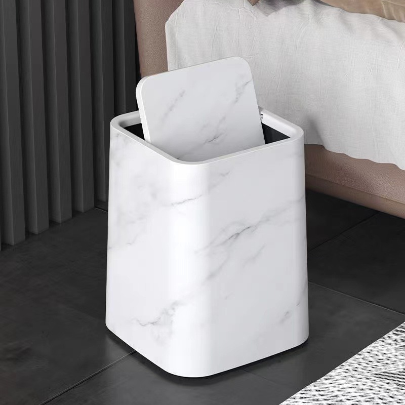 Marble Trash Can with Swivel Lid - High-Quality Plastic, Double-Layer Design, view 5
