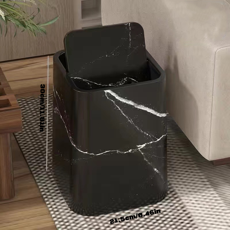Marble Trash Can with Swivel Lid - High-Quality Plastic, Double-Layer Design, view 7