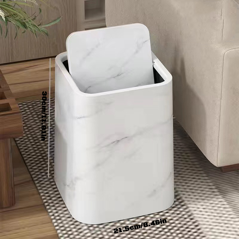 Marble Trash Can with Swivel Lid - High-Quality Plastic, Double-Layer Design, view 8