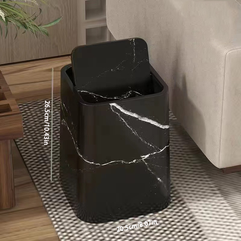 Marble Trash Can with Swivel Lid - High-Quality Plastic, Double-Layer Design