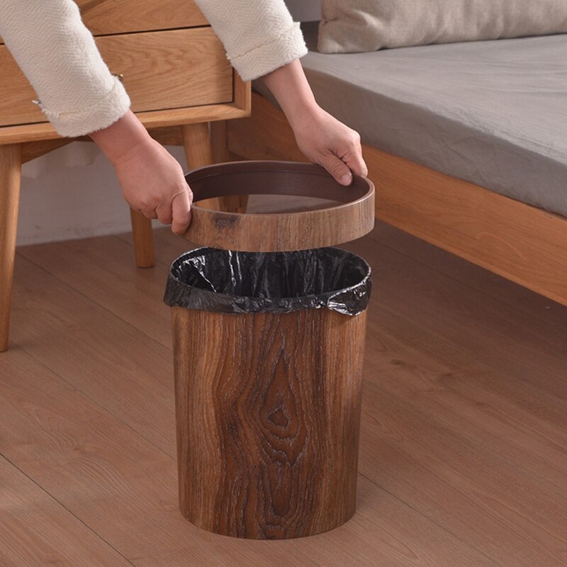 Retro Wooden Grain Trash Can for Home or Office - 8L Capacity, view 2