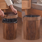 Retro Wooden Grain Trash Can for Home or Office - 8L Capacity, view 3