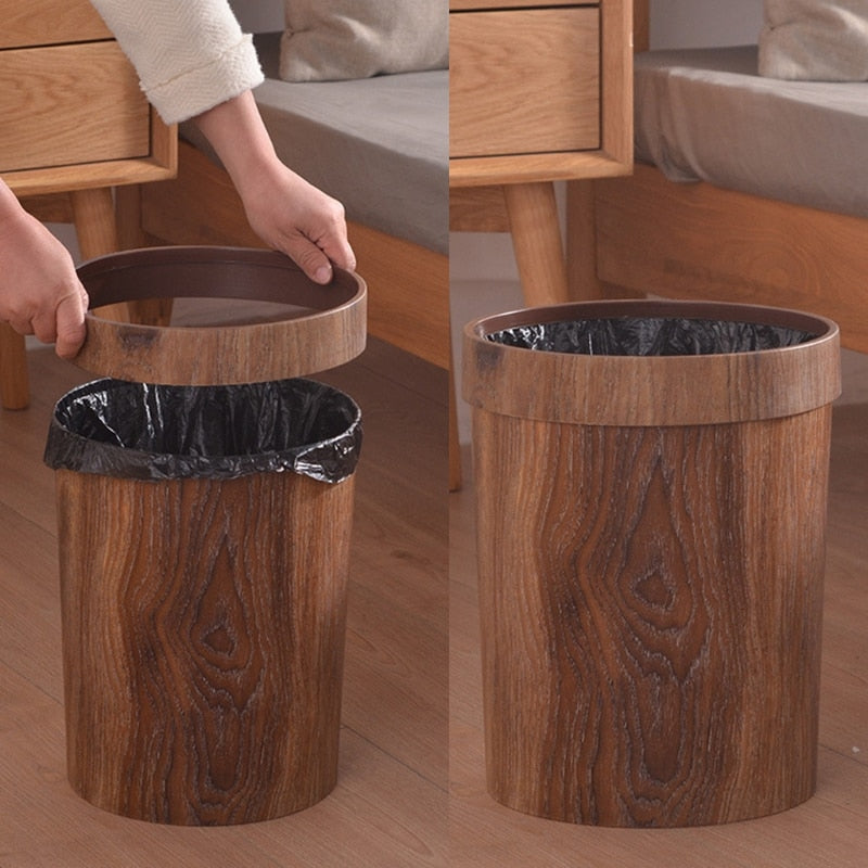 Retro Wooden Grain Trash Can for Home or Office - 8L Capacity, view 3