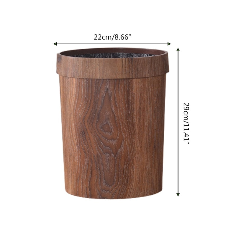 Retro Wooden Grain Trash Can for Home or Office - 8L Capacity, view 4