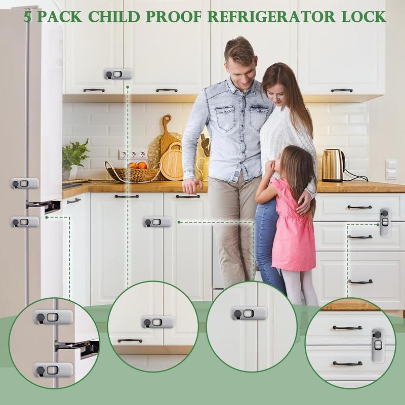 Child Safety Cabinet Locks for Kitchen and Bathroom - Self-Adhesive, 5 Pack, view 2