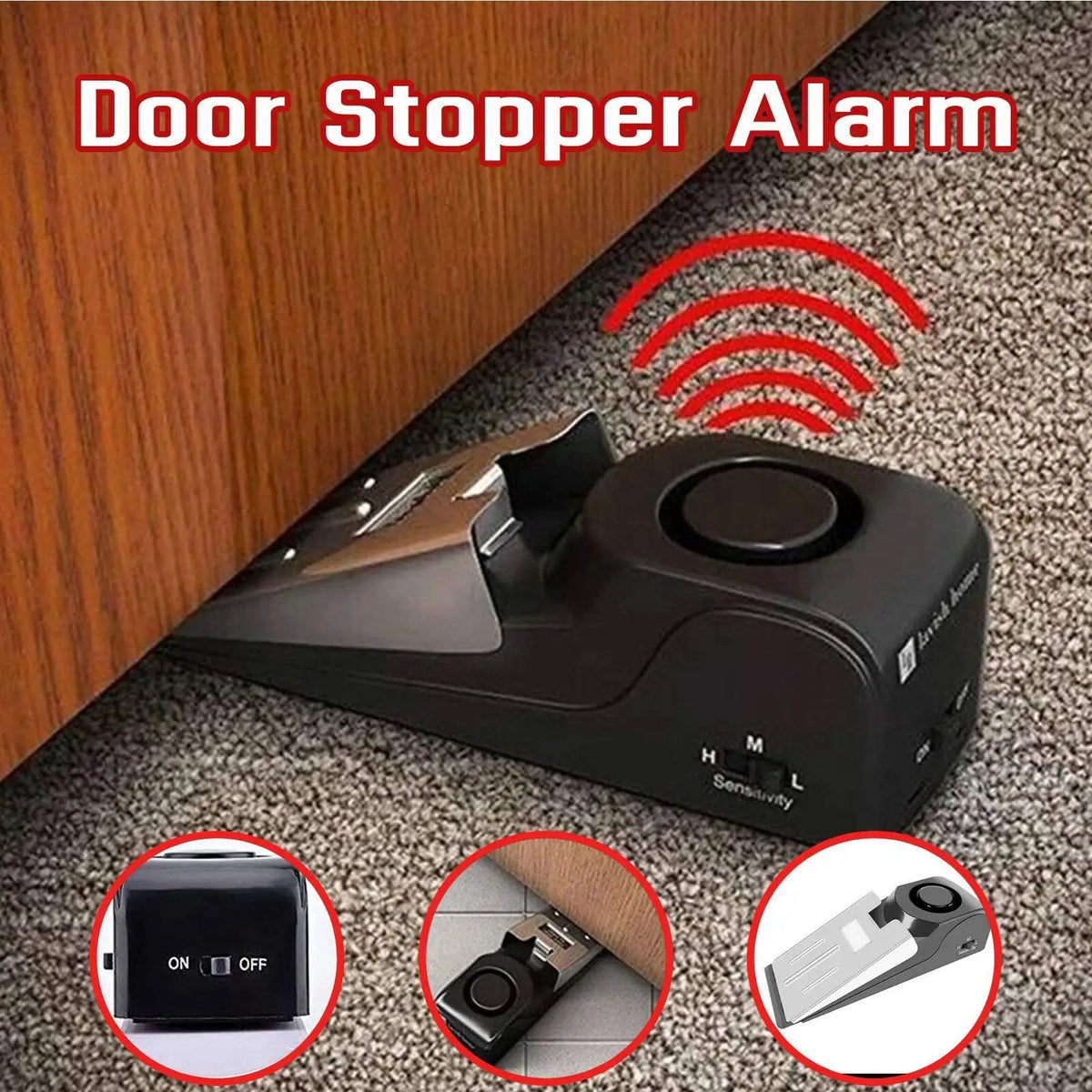 Anti-theft Door Stopper Alarm - 120 dB, Adjustable Sensitivity, Portable