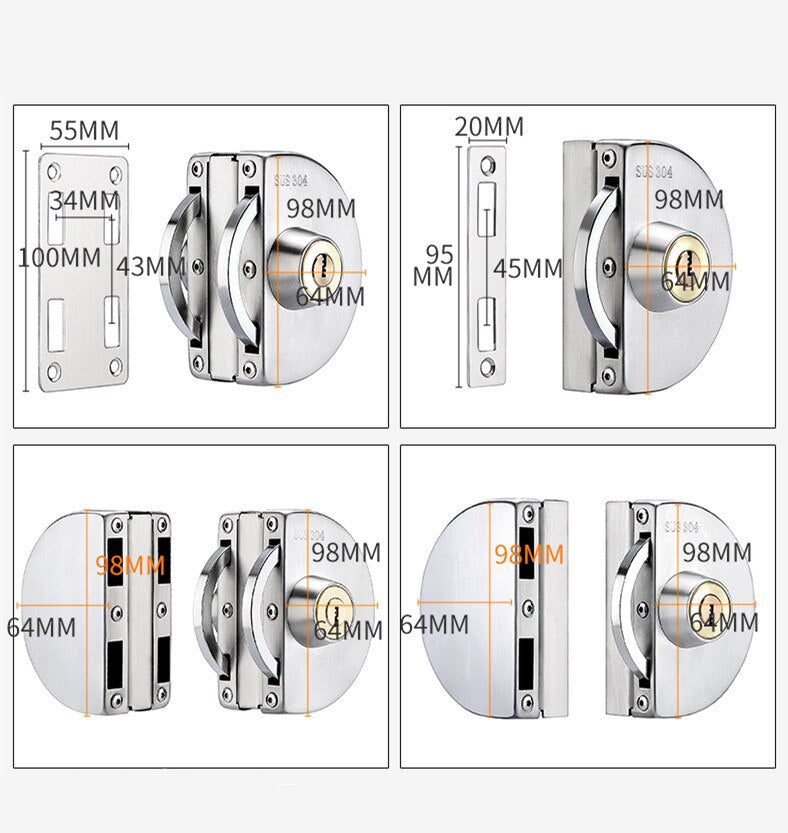 Sliding Door Stainless Steel Safety Glass Door Lock - 10-14mm Glass, view 9