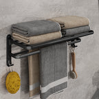 Black Wall-Mounted Folding Towel Rack for Bathroom - Powder-Coated Steel, view 2