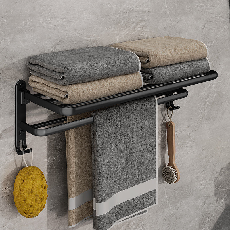 Black Wall-Mounted Folding Towel Rack for Bathroom - Powder-Coated Steel, view 2