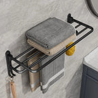 Black Wall-Mounted Folding Towel Rack for Bathroom - Powder-Coated Steel, view 4