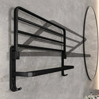 Black Wall-Mounted Folding Towel Rack for Bathroom - Powder-Coated Steel