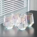 Glass Cup Set of 4 - Transparent Geometric Design, 300 ml Capacity, view 10