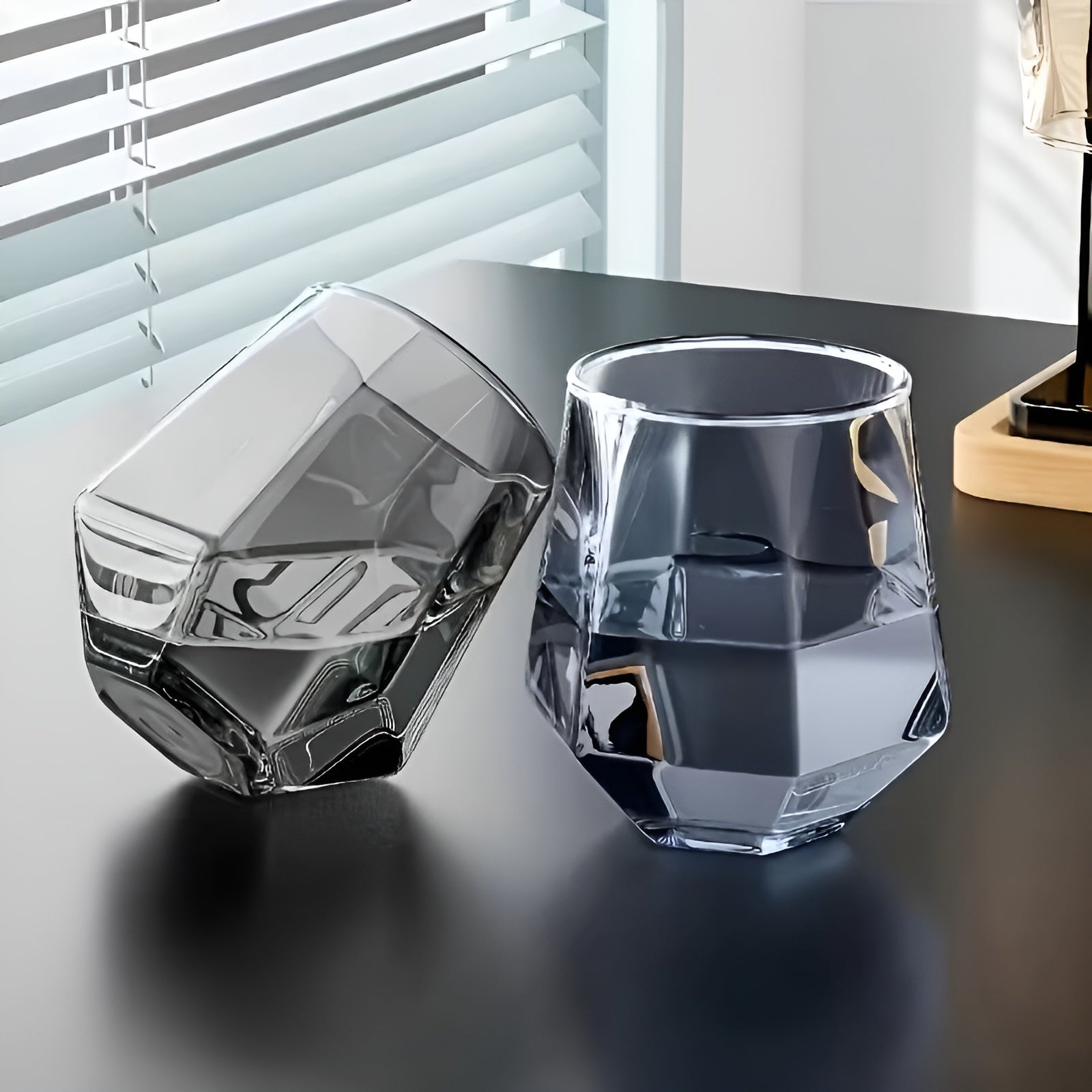 Glass Cup Set of 4 - Transparent Geometric Design, 300 ml Capacity, view 5