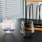 Glass Cup Set of 4 - Transparent Geometric Design, 300 ml Capacity, view 6