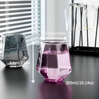 Glass Cup Set of 4 - Transparent Geometric Design, 300 ml Capacity, view 7