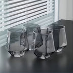 Glass Cup Set of 4 - Transparent Geometric Design, 300 ml Capacity, view 8