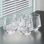 Glass Cup Set of 4 - Transparent Geometric Design, 300 ml Capacity