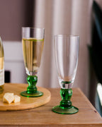 Swirl Green Champagne Flute Glasses - Set of 6, 21 cm Tall