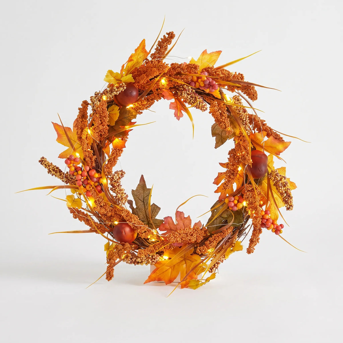 Illuminated Autumn Wreath with Berries and Fall Leaves 50cm