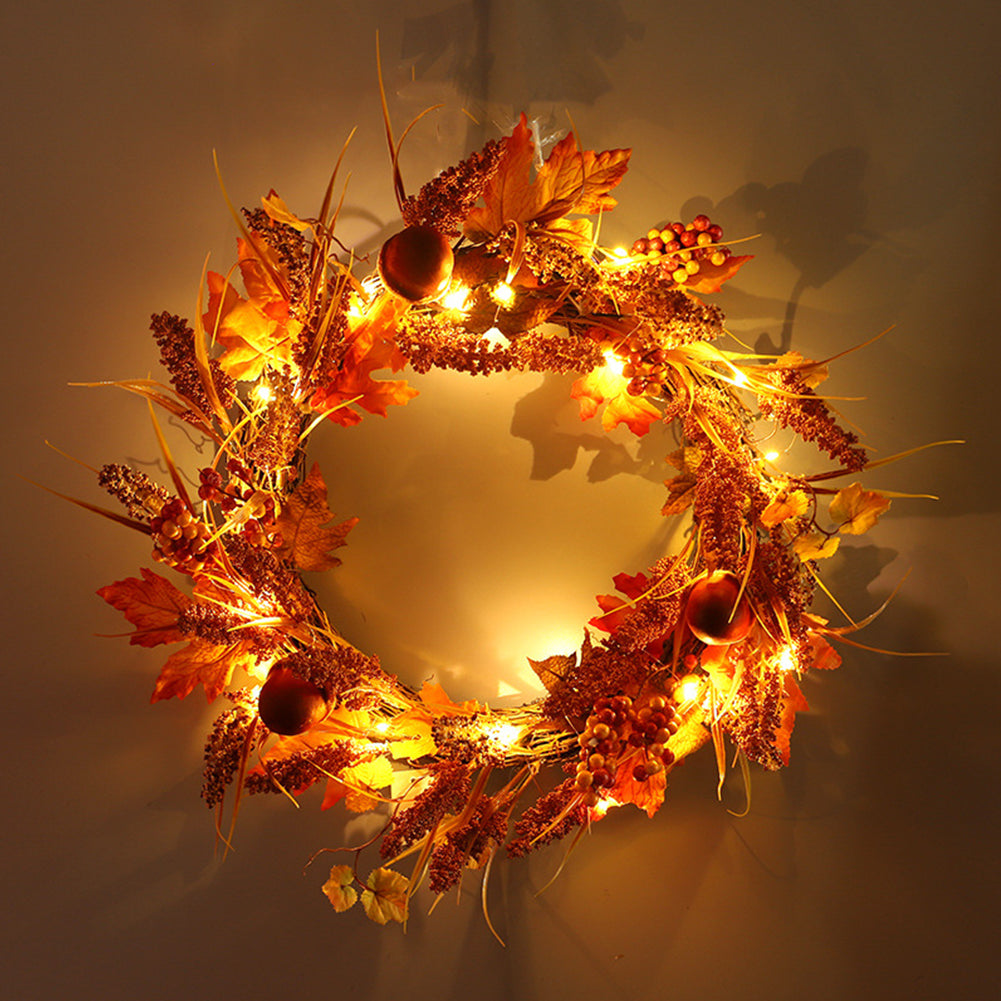Illuminated Autumn Wreath with Berries and Fall Leaves 50cm
