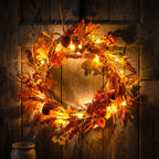 Illuminated Autumn Wreath with Berries and Fall Leaves 50cm