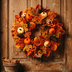 Illuminated Pumpkin Wreath with Maple Leaves and Berries 45cm