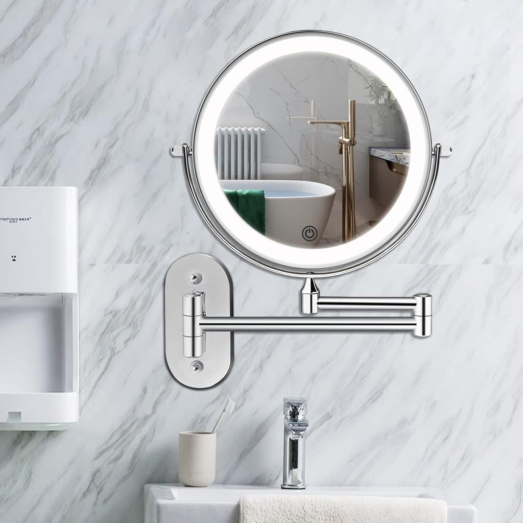 Illuminated Wall-Mounted Makeup Mirror with 3x–10x Magnification and USB-C