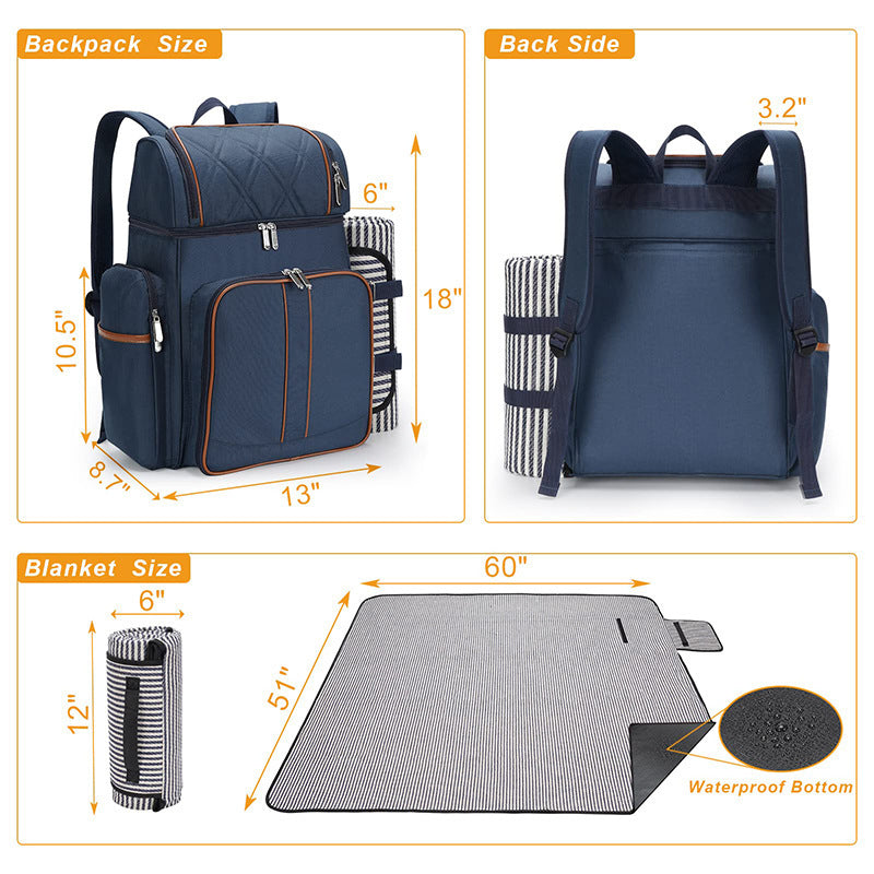 Insulated Picnic Backpack with Dining Set for Four
