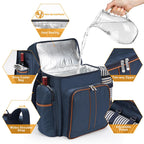 Insulated Picnic Backpack with Dining Set for Four
