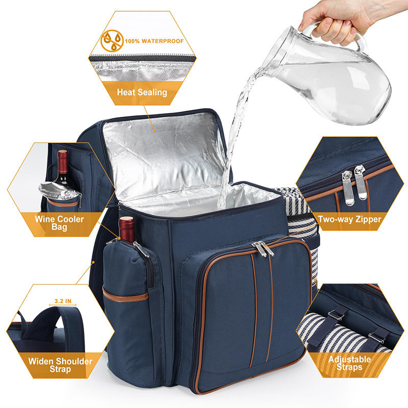 Insulated Picnic Backpack with Dining Set for Four