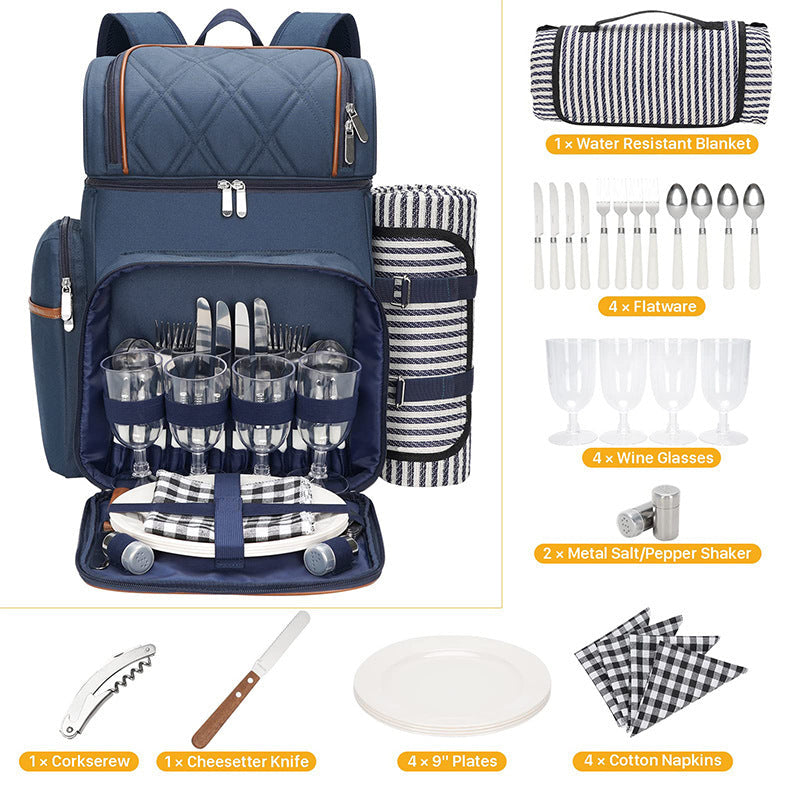Insulated Picnic Backpack with Dining Set for Four