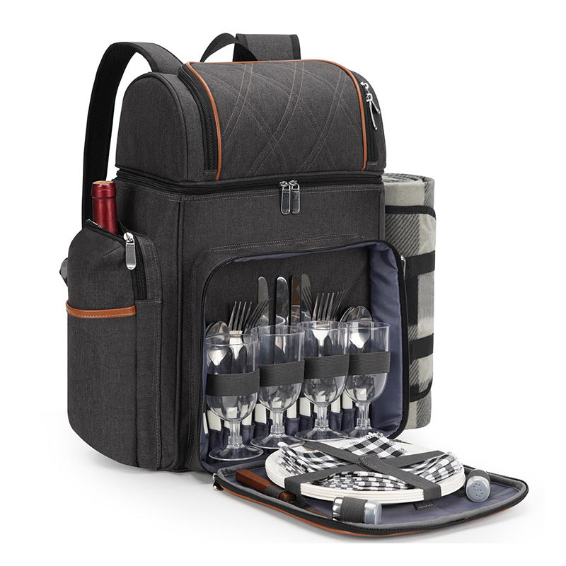 Insulated Picnic Backpack with Dining Set for Four
