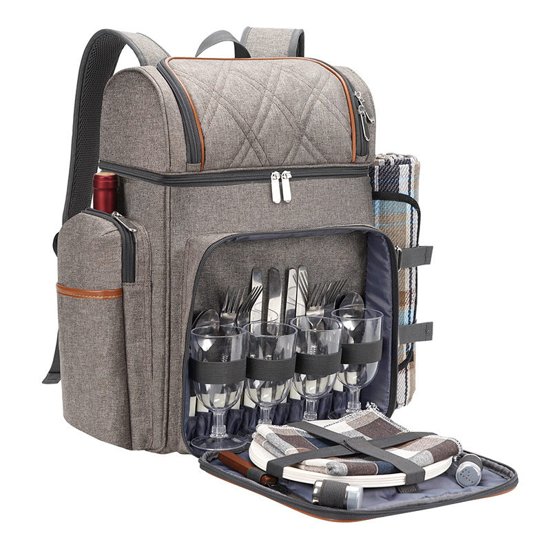 Insulated Picnic Backpack with Dining Set for Four